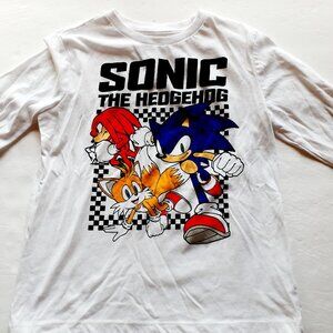 Sonic The Hedgehog Boys T-Shirt Long Sleeve White Tails Knuckles 10-12